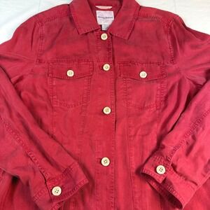 Tommy Bahama Jacket Women S Red Tencel Long Sleeve Button Front EUC